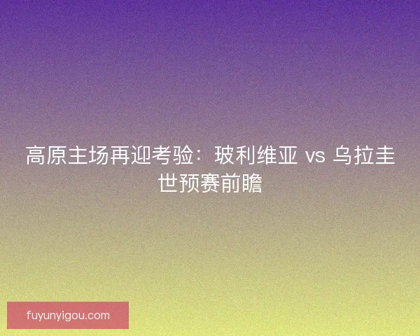 高原主场再迎考验：玻利维亚 vs 乌拉圭世预赛前瞻
