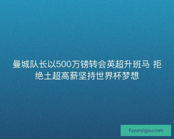 曼城队长以500万镑转会英超升班马 拒绝土超高薪坚持世界杯梦想 曼城队长以500万镑转会英超升班马 拒绝土超高薪坚持世界杯梦想